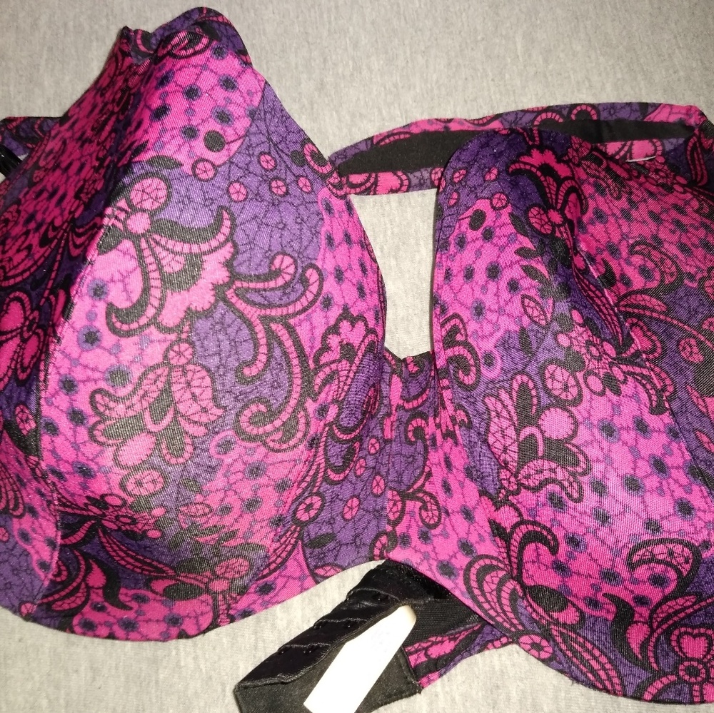 Cacique bra sz 44DD pink black padded underwire